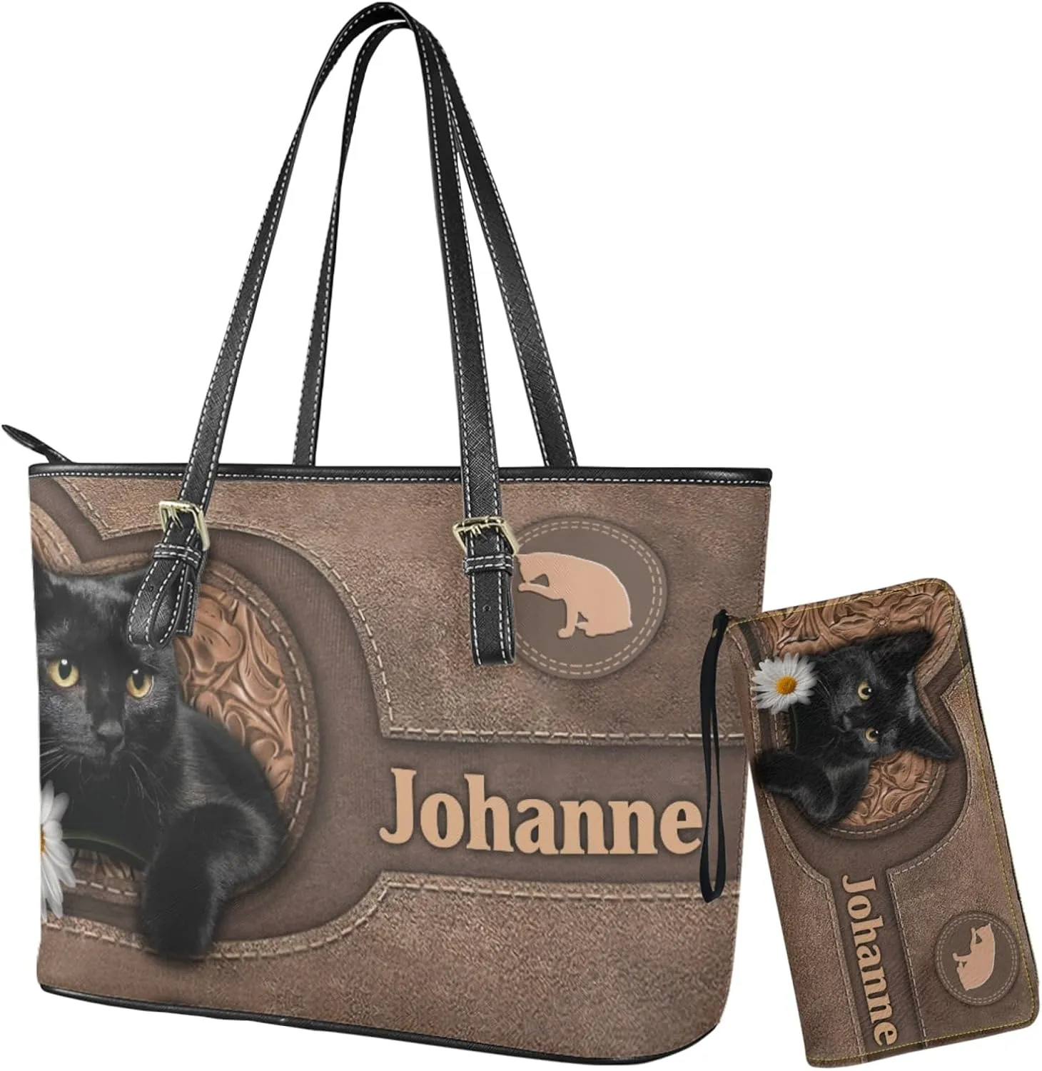 Tuoxiukan Personalized Handbags and Wallet Set for Women Clutch Purse Custom Name Tote Bag Customized Gifts for Mom