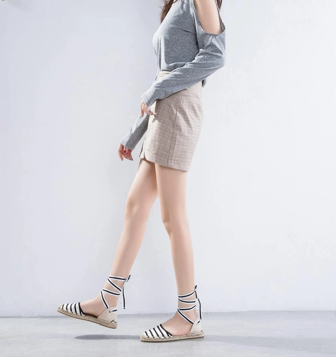 U-lite Women's Espadrille FLat Sandals Closed Toe Ankle Wrap,Classic Lace Up Summer Dressy Flat Shoes