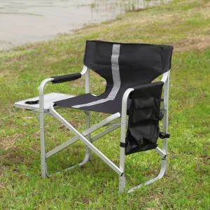 Ultimate Comfort with Lightweight Padded Folding Outdoor Chair, Includes Side Table and Storage Pockets, for Camping and Picnics, Black/Grey