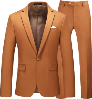 UNINUKOO Mens Suit Slim Fit 1 Button 2 Piece Wedding Party Holiday Solid Color Tux Suits for Men