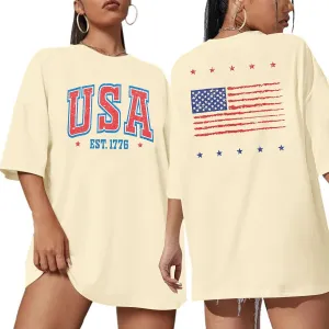 USA Shirt Women Oversize 4th of July Outfits American Flag ShirtsPatriotic T-Shirt Casual Short Sleeve Tops