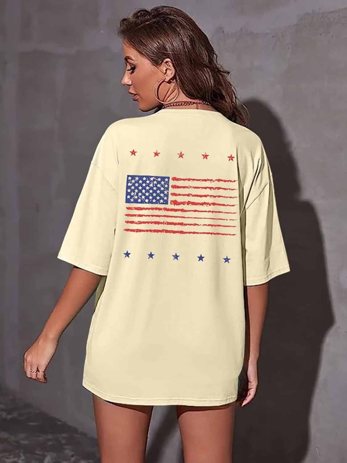 USA Shirt Women Oversize 4th of July Outfits American Flag ShirtsPatriotic T-Shirt Casual Short Sleeve Tops