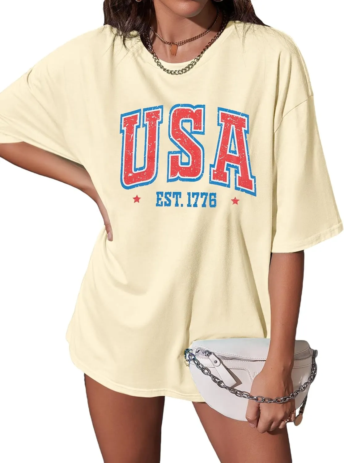 USA Shirt Women Oversize 4th of July Outfits American Flag ShirtsPatriotic T-Shirt Casual Short Sleeve Tops
