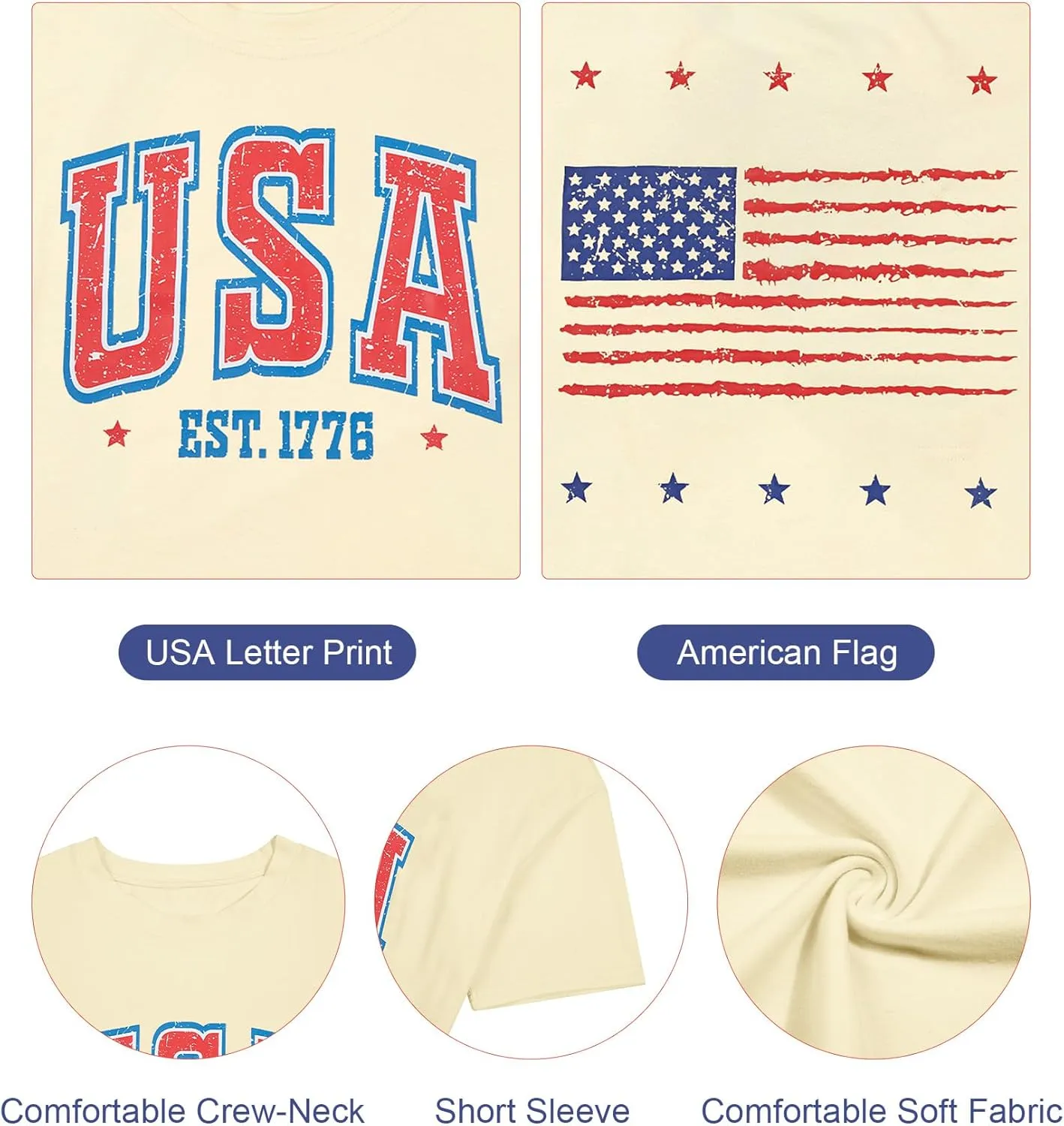 USA Shirt Women Oversize 4th of July Outfits American Flag ShirtsPatriotic T-Shirt Casual Short Sleeve Tops