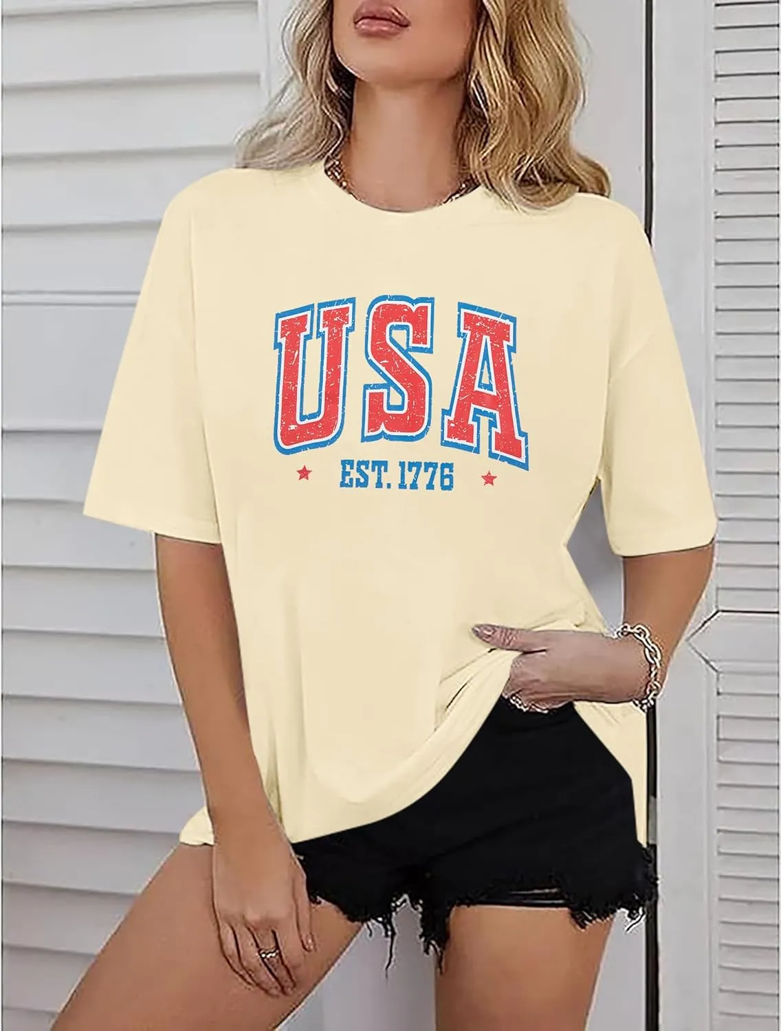 USA Shirt Women Oversize 4th of July Outfits American Flag ShirtsPatriotic T-Shirt Casual Short Sleeve Tops