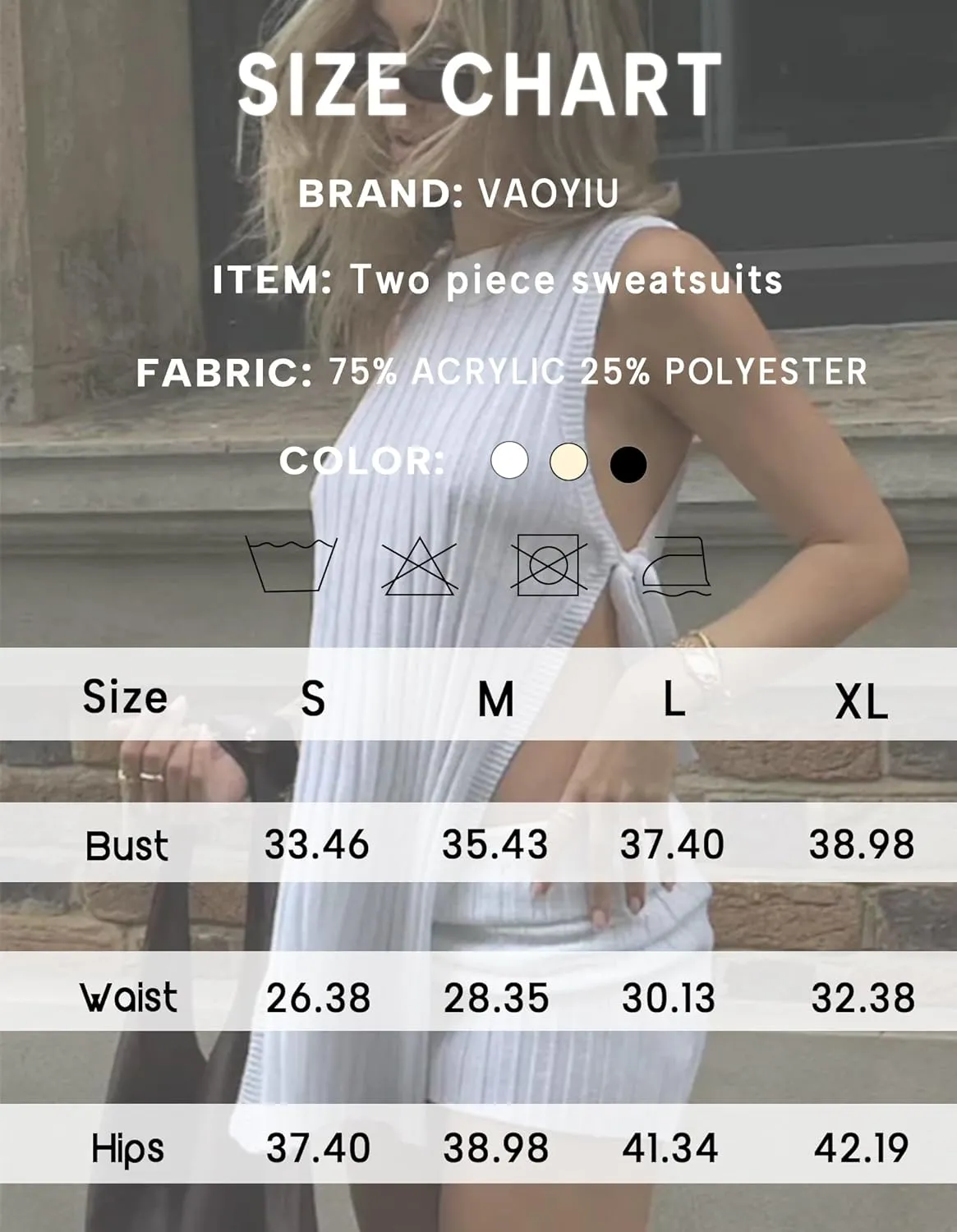 VAOYIU Womens Summer Sweater Set Sleeveless Knit tie straps Top Matching Shorts 2 Piece Beach Vacation Outfits