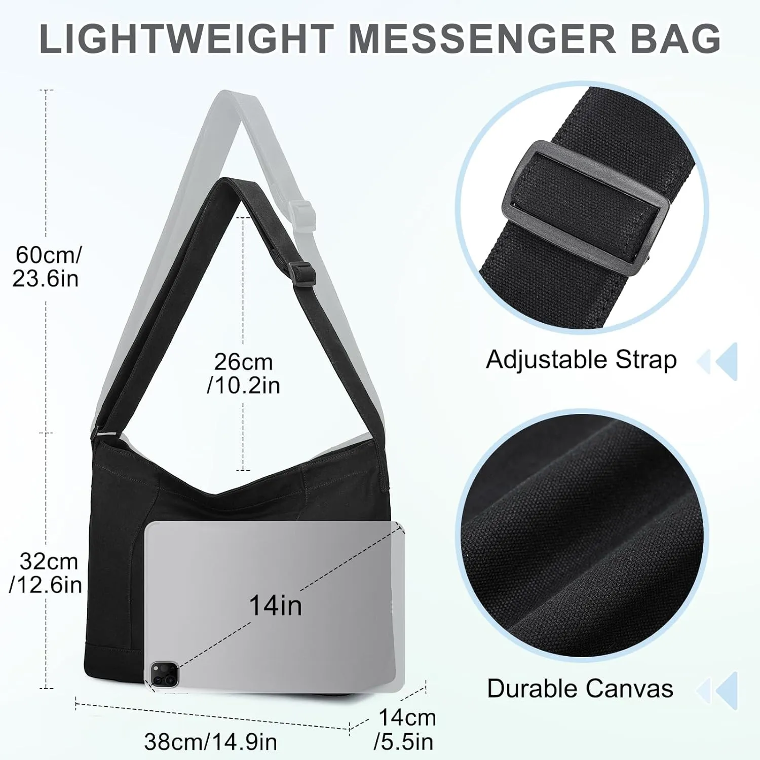 VASCHY Canvas Messenger Bag, Lightweight Casual Crossbody Slouchy Shoulder Hobo Side Bag Purse for Men and Women