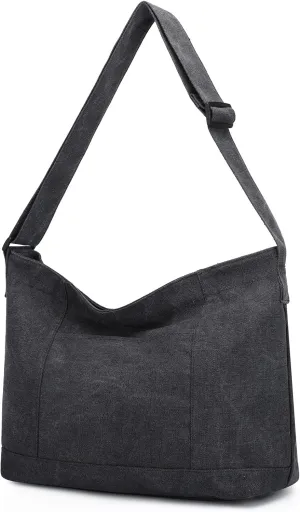 VASCHY Canvas Messenger Bag, Lightweight Casual Crossbody Slouchy Shoulder Hobo Side Bag Purse for Men and Women