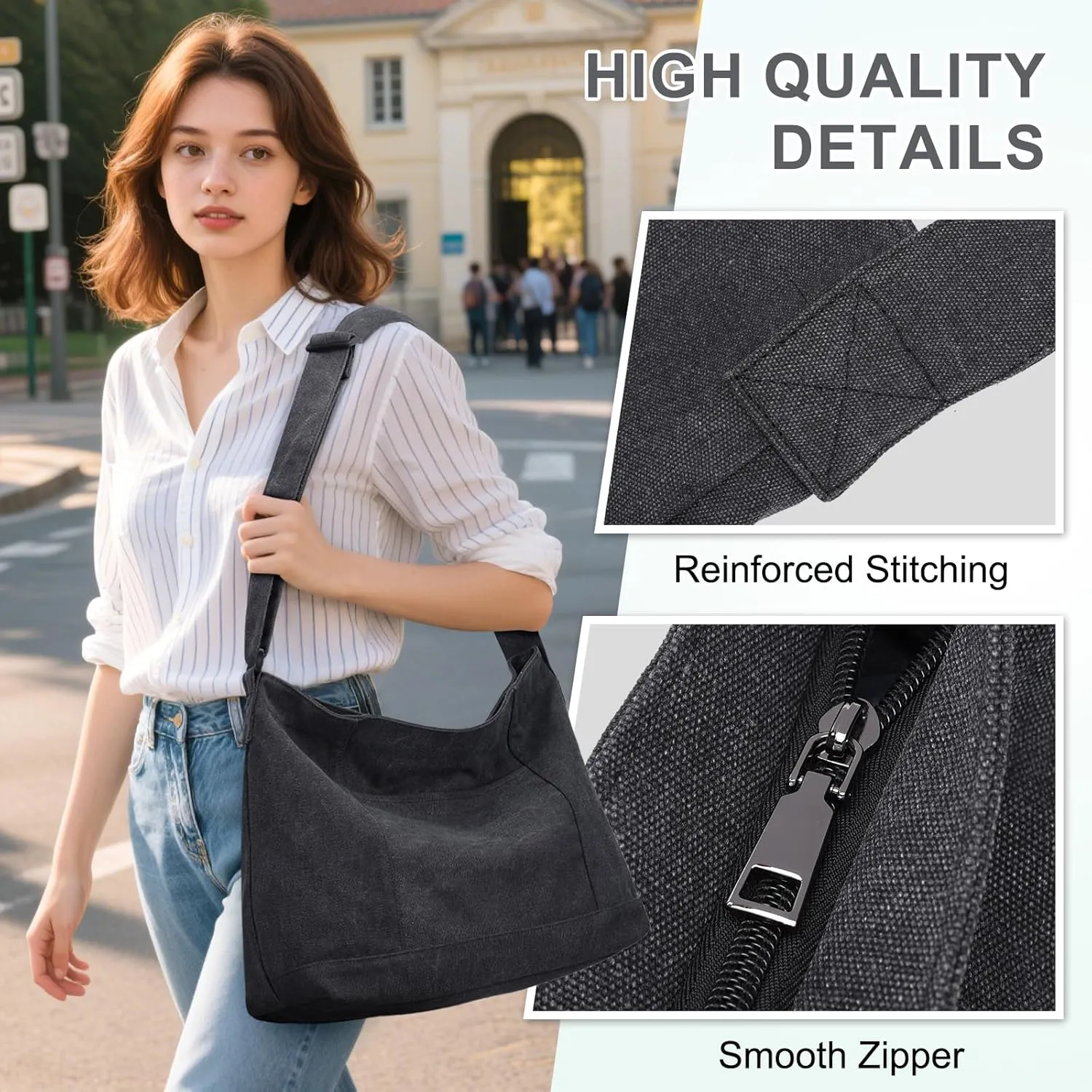 VASCHY Canvas Messenger Bag, Lightweight Casual Crossbody Slouchy Shoulder Hobo Side Bag Purse for Men and Women