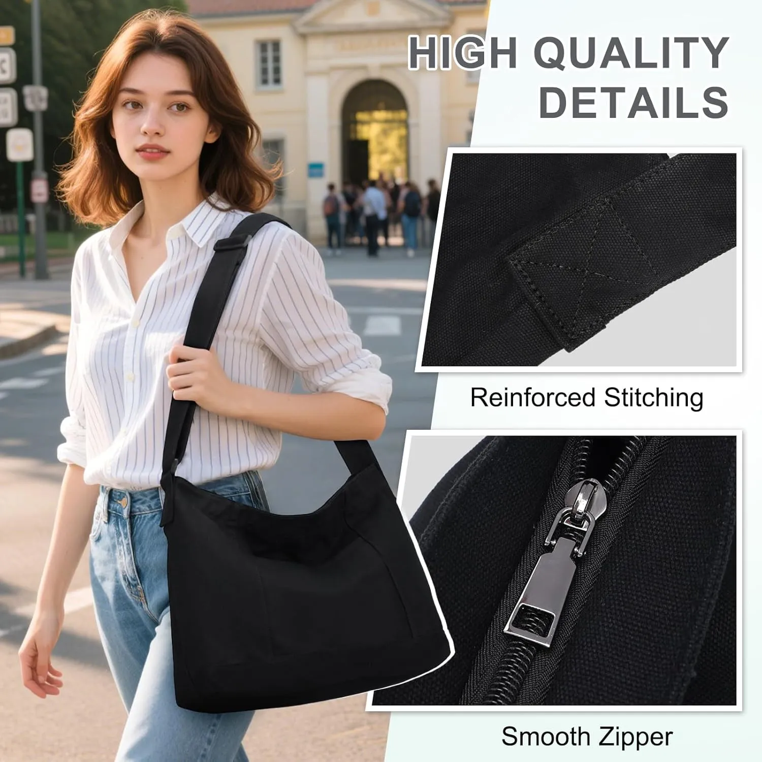 VASCHY Canvas Messenger Bag, Lightweight Casual Crossbody Slouchy Shoulder Hobo Side Bag Purse for Men and Women
