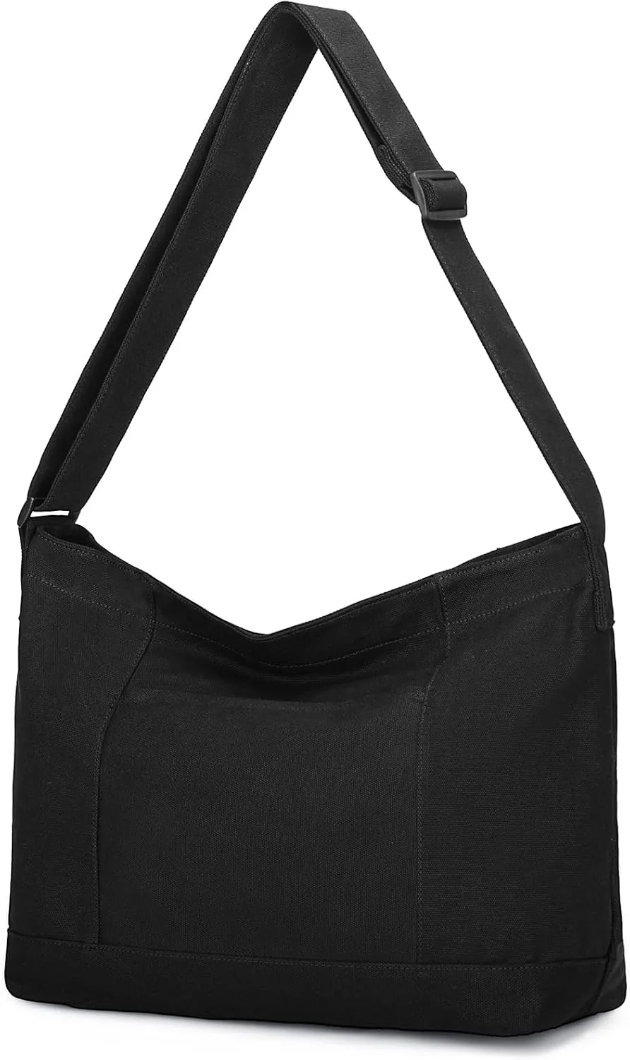 VASCHY Canvas Messenger Bag, Lightweight Casual Crossbody Slouchy Shoulder Hobo Side Bag Purse for Men and Women