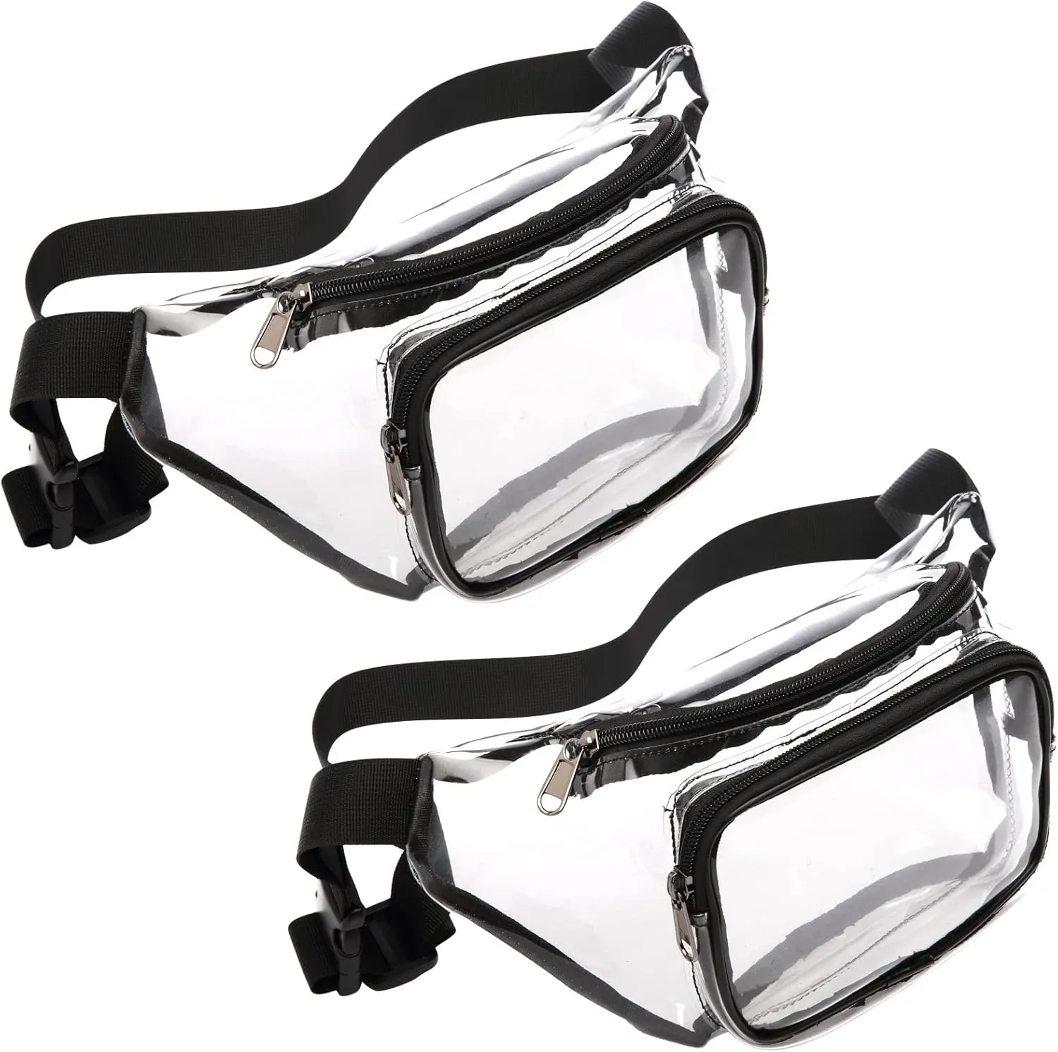 Veckle 2 Pack Clear Fanny Pack Stadium Approved - Adjustable Belt Bag for Women Men Fits Sport Events, Travel, Beach, Concerts, Water-resistant Stadium Waist Bag Transparent Clear Purse
