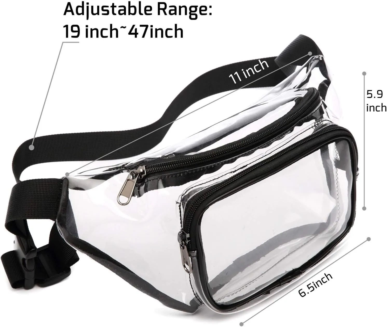 Veckle 2 Pack Clear Fanny Pack Stadium Approved - Adjustable Belt Bag for Women Men Fits Sport Events, Travel, Beach, Concerts, Water-resistant Stadium Waist Bag Transparent Clear Purse