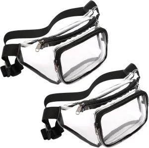 Veckle 2 Pack Clear Fanny Pack Stadium Approved - Adjustable Belt Bag for Women Men Fits Sport Events, Travel, Beach, Concerts, Water-resistant Stadium Waist Bag Transparent Clear Purse