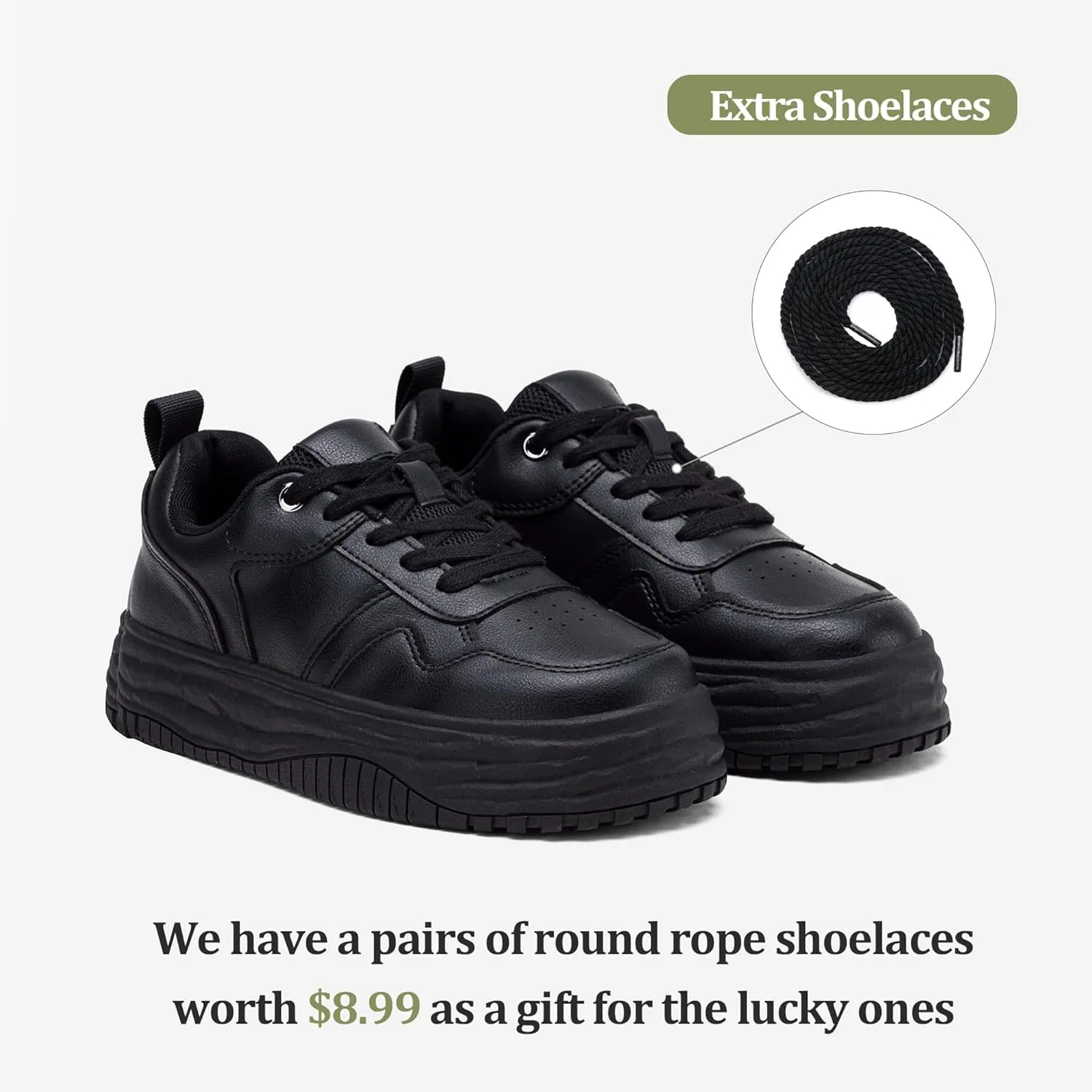 Vepose 8060 Women's Fashion Platform Sneakers, Wide Toe Design Leather Casual Tennis Lace-up Shoes