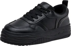 Vepose 8060 Women's Fashion Platform Sneakers, Wide Toe Design Leather Casual Tennis Lace-up Shoes