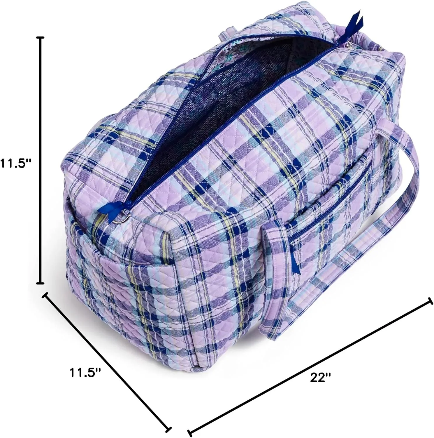 Vera Bradley Women's Cotton Large Travel Duffel Bag, Amethyst Plaid - Recycled Cotton, One Size