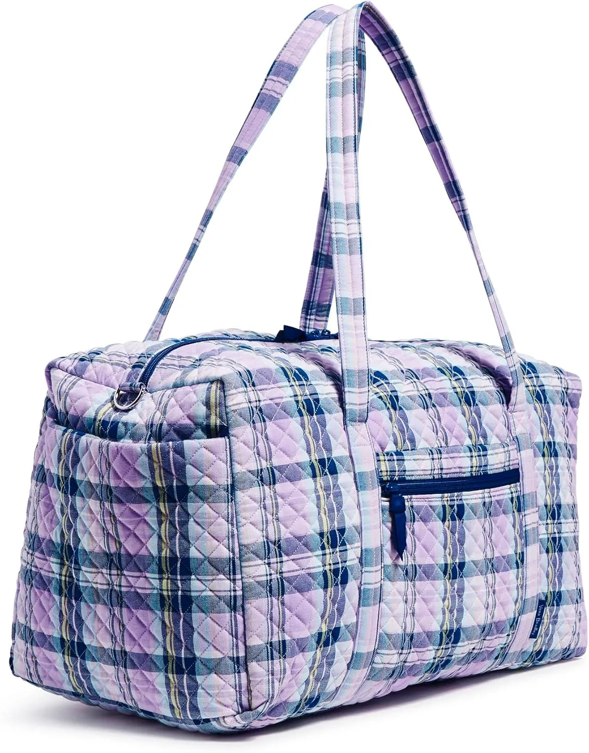 Vera Bradley Women's Cotton Large Travel Duffel Bag, Amethyst Plaid - Recycled Cotton, One Size