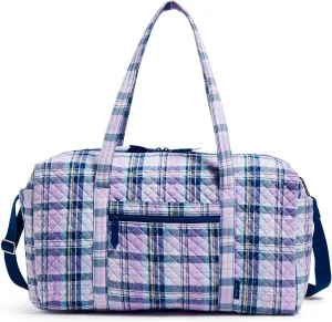 Vera Bradley Women's Cotton Large Travel Duffel Bag, Amethyst Plaid - Recycled Cotton, One Size