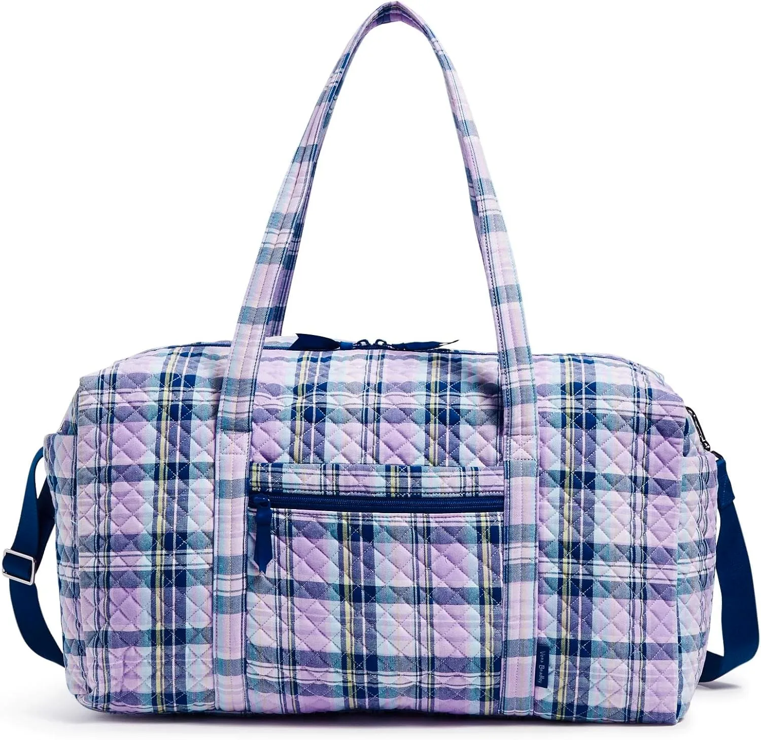 Vera Bradley Women's Cotton Large Travel Duffel Bag, Amethyst Plaid - Recycled Cotton, One Size