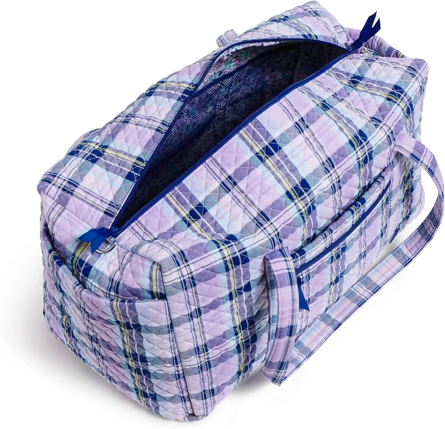 Vera Bradley Women's Cotton Large Travel Duffel Bag, Amethyst Plaid - Recycled Cotton, One Size