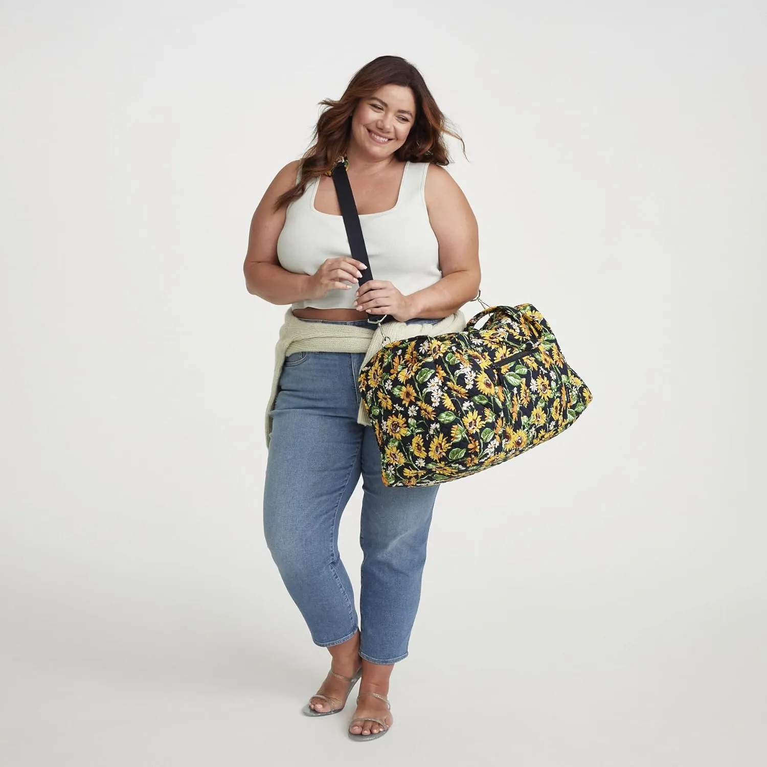Vera Bradley Women's Cotton Large Travel Duffel Bag, Amethyst Plaid - Recycled Cotton, One Size