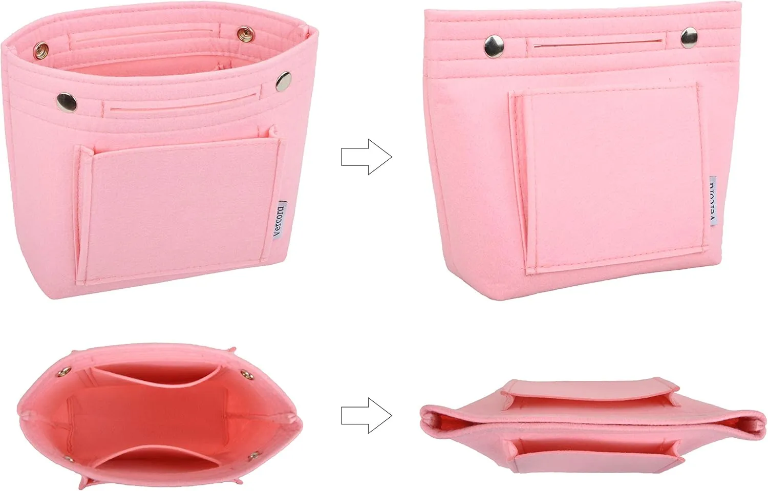 Vercord Mini Slim Small Felt Purse Organizer Insert Inside Handbag Tote Pocketbook for Women Pink