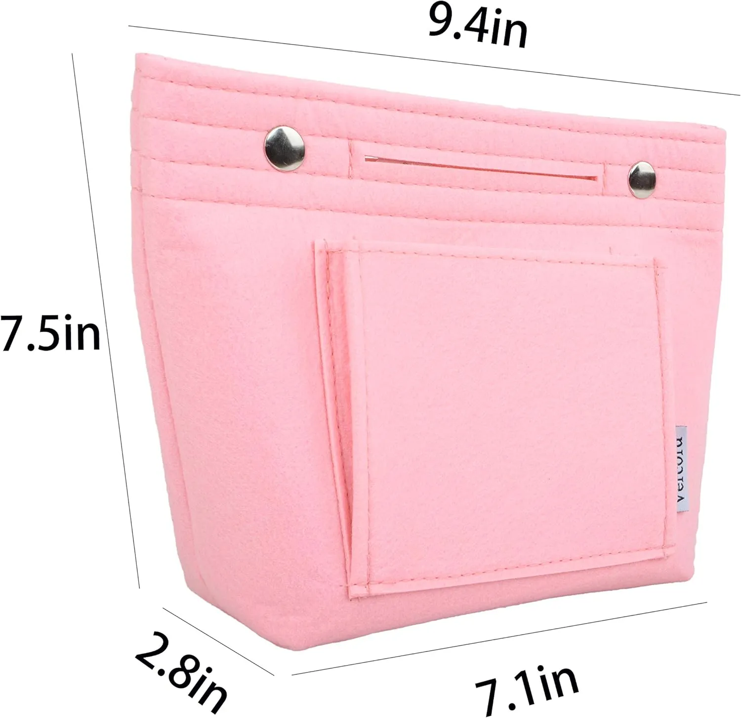 Vercord Mini Slim Small Felt Purse Organizer Insert Inside Handbag Tote Pocketbook for Women Pink