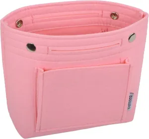 Vercord Mini Slim Small Felt Purse Organizer Insert Inside Handbag Tote Pocketbook for Women Pink
