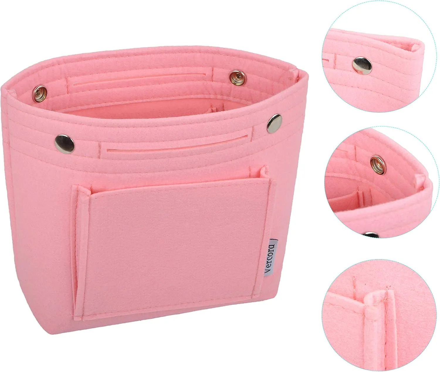 Vercord Mini Slim Small Felt Purse Organizer Insert Inside Handbag Tote Pocketbook for Women Pink