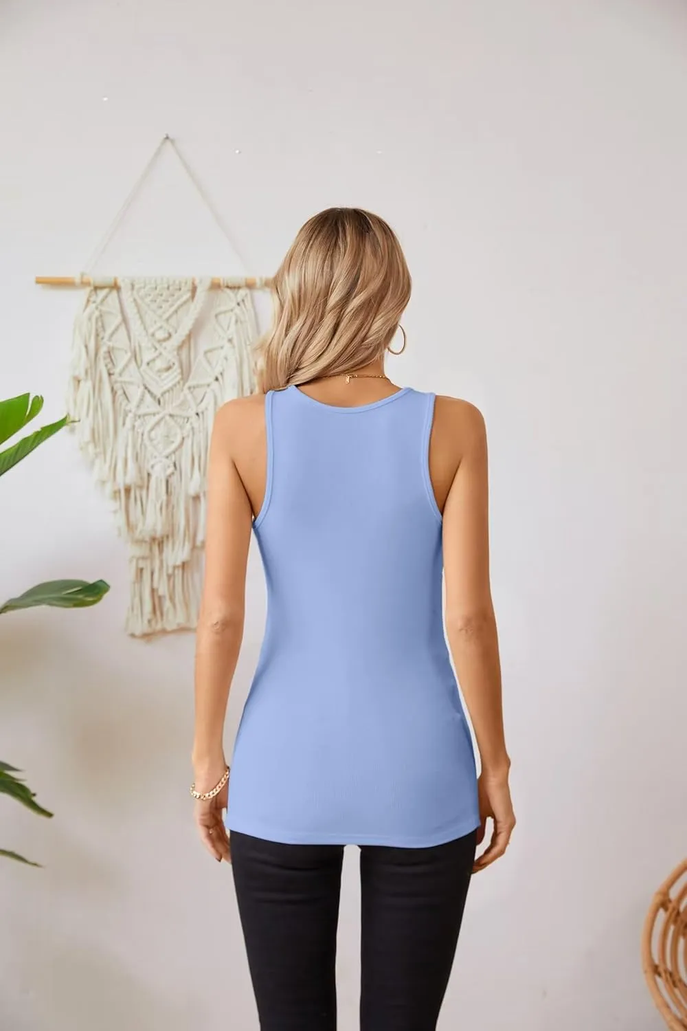VICHYIE Tank Tops for Women Summer Sleeveless Shirts V Neck Ribbed Slim Fitted Tops Cami Blouses