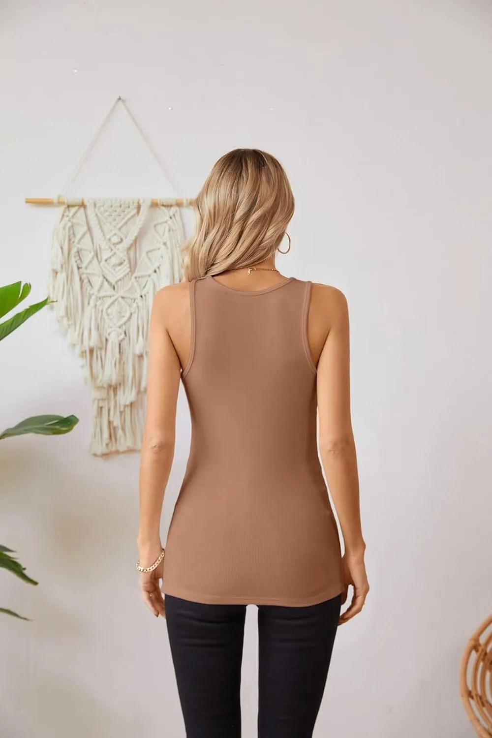 VICHYIE Tank Tops for Women Summer Sleeveless Shirts V Neck Ribbed Slim Fitted Tops Cami Blouses