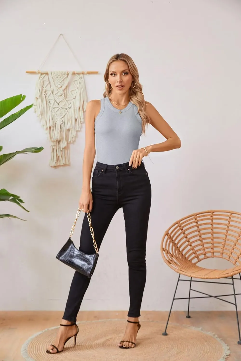 VICHYIE Women Tank Tops Summer Sleeveless Basic Cami Top Shirt Slim Knit Ribbed Racerback Blouses