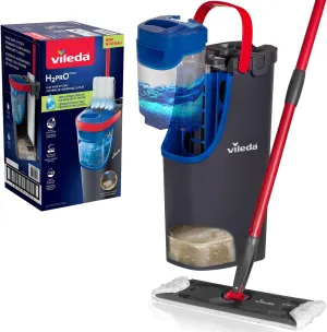 Vileda H2PrO Flat mop System - Revolutionary Clean and Dirty Water Separation - Water-Saving Design - Compact Storage - Ergonomic Handle - Microfibre Power - Can be Used one-Handed