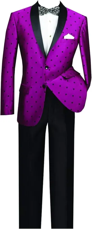 Vinci 2 Button Single Breasted Polka Dot Pattern Slim Fit Suit with Shawl Lapel