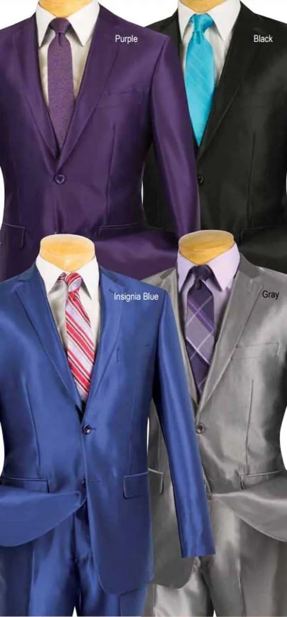 Vinci Men's 2 Button Single Breasted Shark Skin Slim Fit Suits S2RK-5