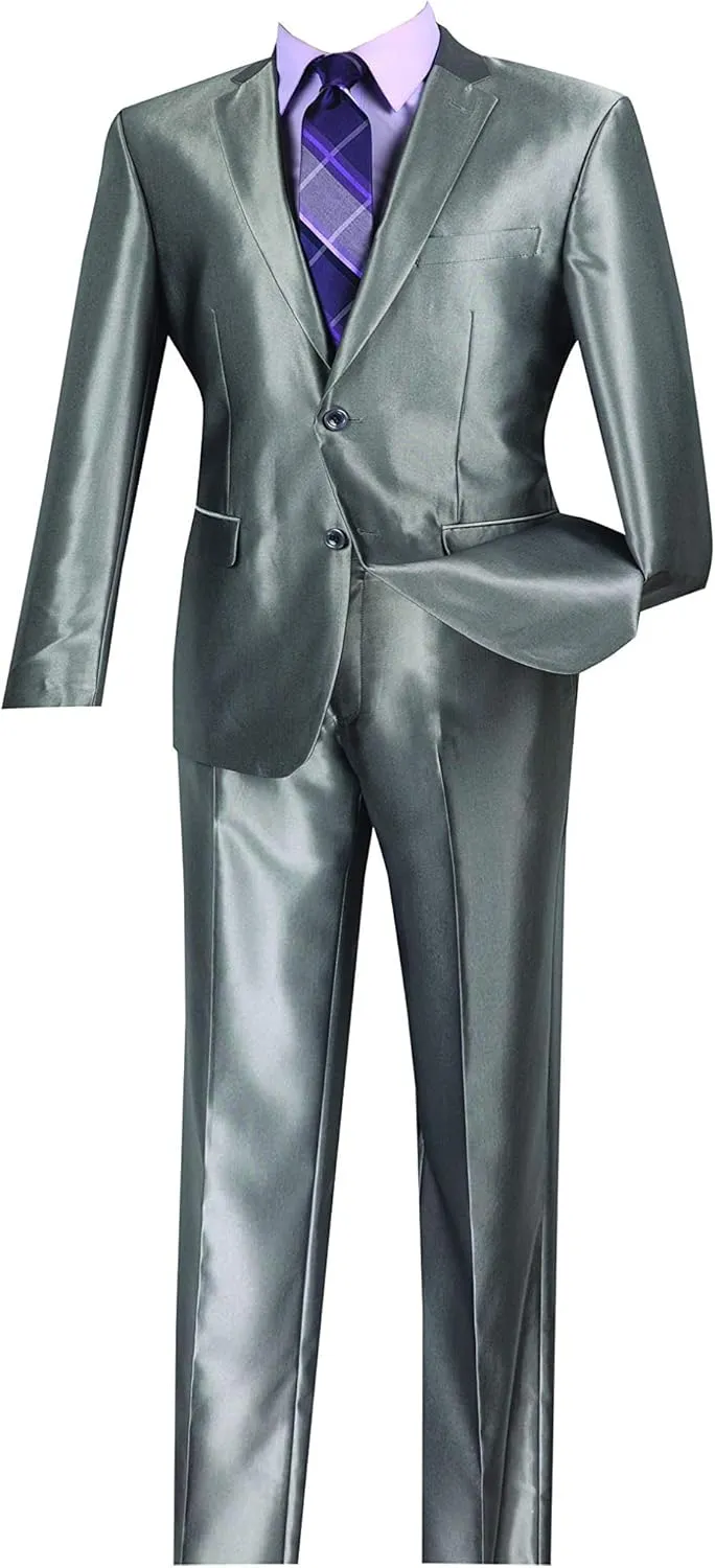 Vinci Men's 2 Button Single Breasted Shark Skin Slim Fit Suits S2RK-5