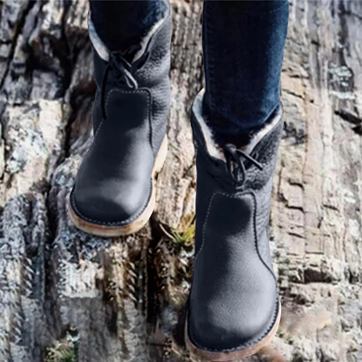 Vintage Buttery-Soft Leather Waterproof Wool Lining Boots, Winter Warm Vintage Buttery-Soft Fur Wool Lining Non-slip Boots