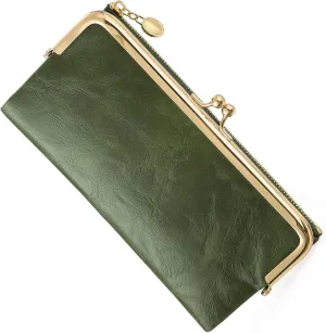 Vintage Wallets for Women Large Bifold Kiss Lock Wallet for Women Leather Zip Clutch Coin Purse