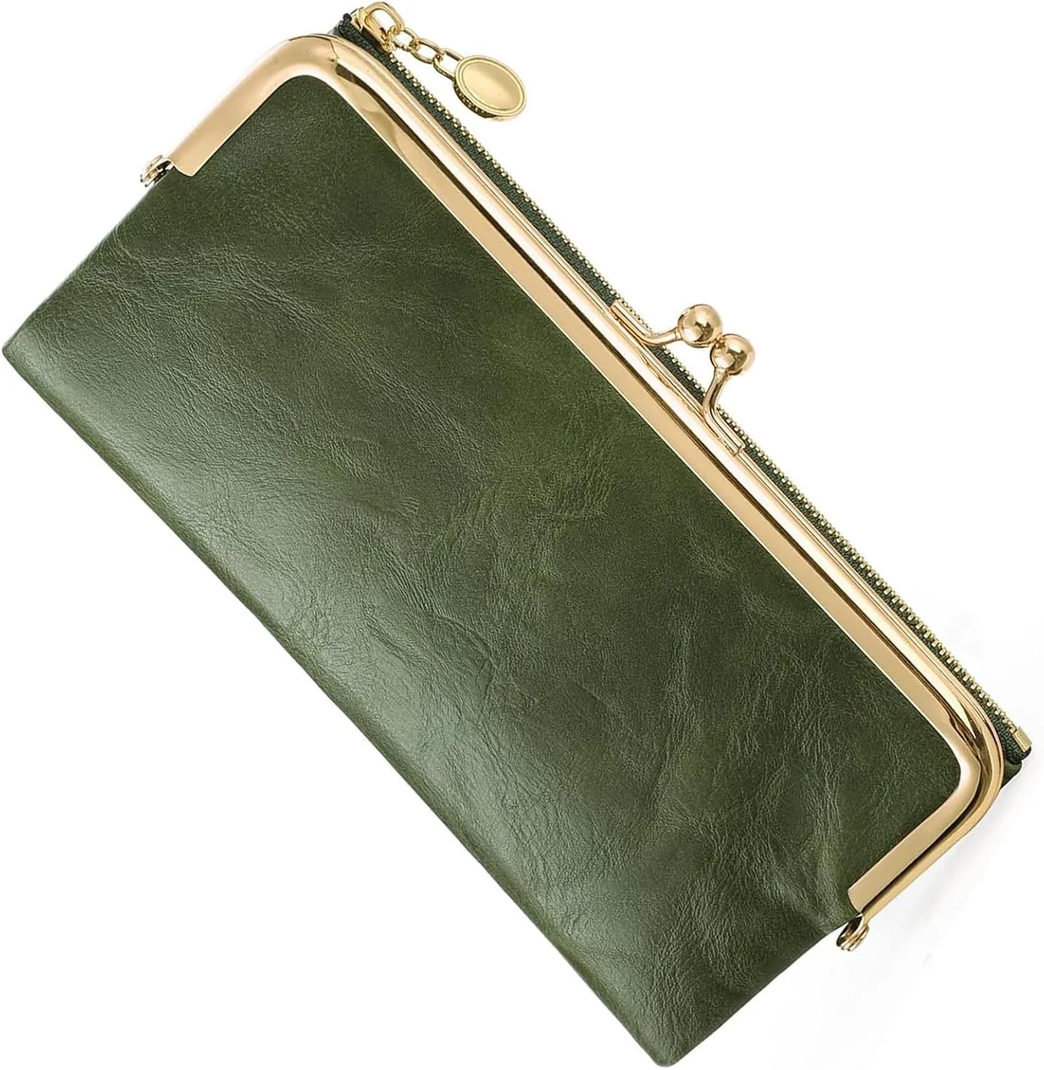 Vintage Wallets for Women Large Bifold Kiss Lock Wallet for Women Leather Zip Clutch Coin Purse
