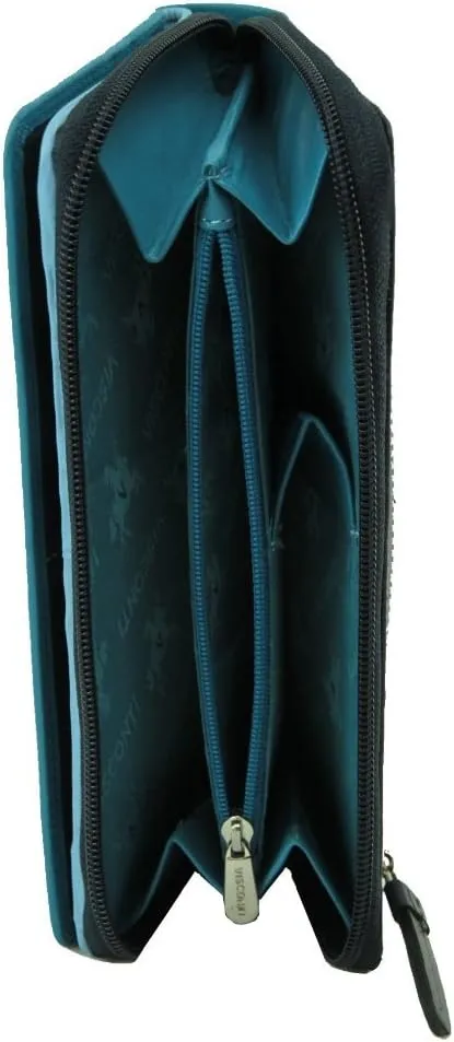 Visconti RB 55 Multi Colored Navy/Prays/Sky Blue Ladies Soft Leather Checkbook Wallet And Purse