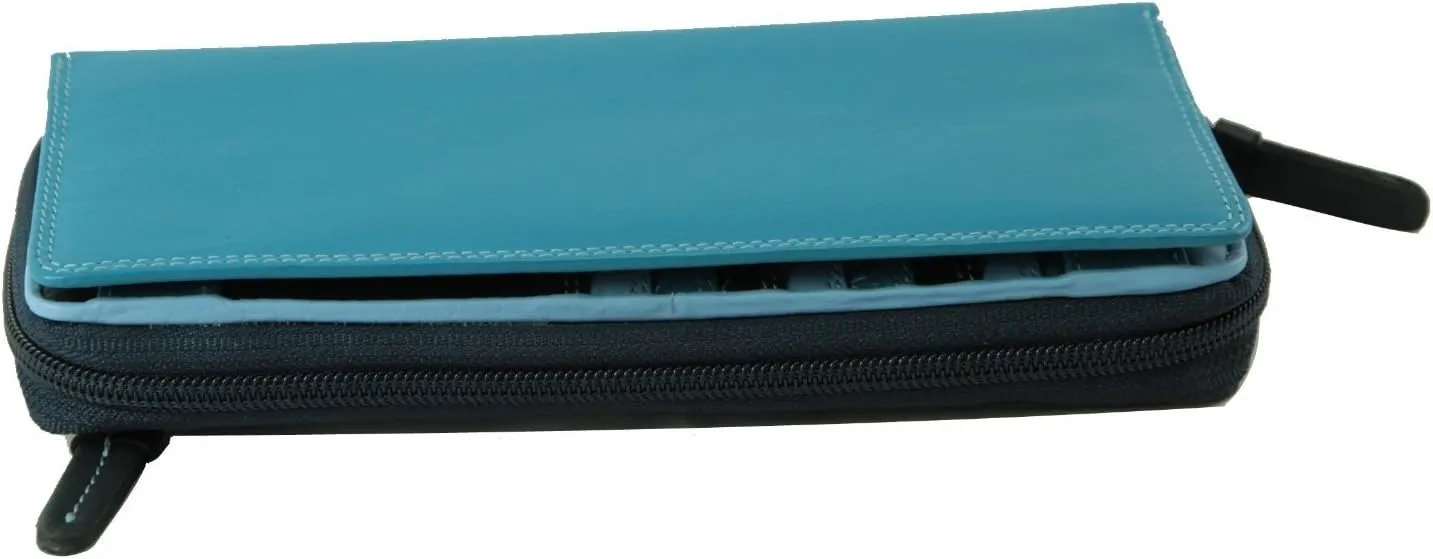 Visconti RB 55 Multi Colored Navy/Prays/Sky Blue Ladies Soft Leather Checkbook Wallet And Purse