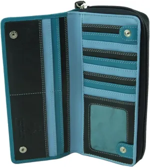 Visconti RB 55 Multi Colored Navy/Prays/Sky Blue Ladies Soft Leather Checkbook Wallet And Purse
