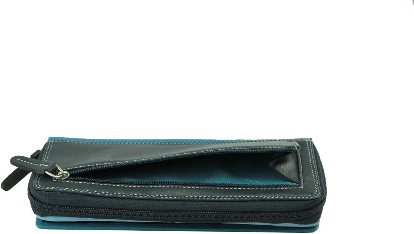 Visconti RB 55 Multi Colored Navy/Prays/Sky Blue Ladies Soft Leather Checkbook Wallet And Purse