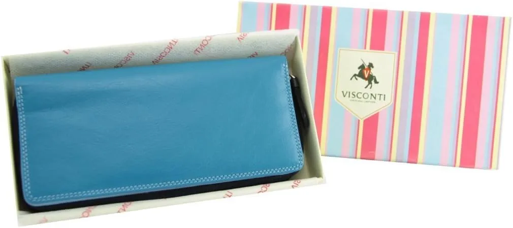 Visconti RB 55 Multi Colored Navy/Prays/Sky Blue Ladies Soft Leather Checkbook Wallet And Purse