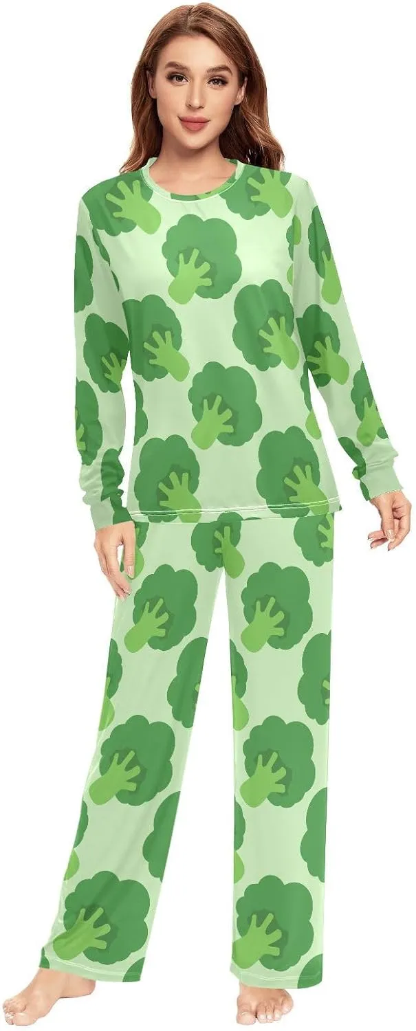 VKPSCHJ Women's Pajama Sets Broccoli Cabbage Pattern Soft Lounge Sets Men's Pajama Sets with Pockets Matching Pjs
