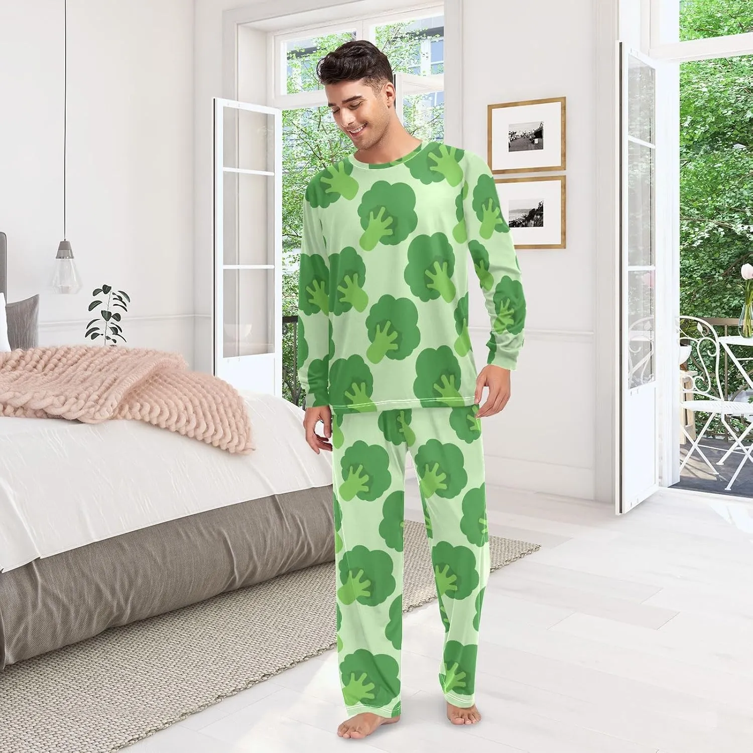 VKPSCHJ Women's Pajama Sets Broccoli Cabbage Pattern Soft Lounge Sets Men's Pajama Sets with Pockets Matching Pjs