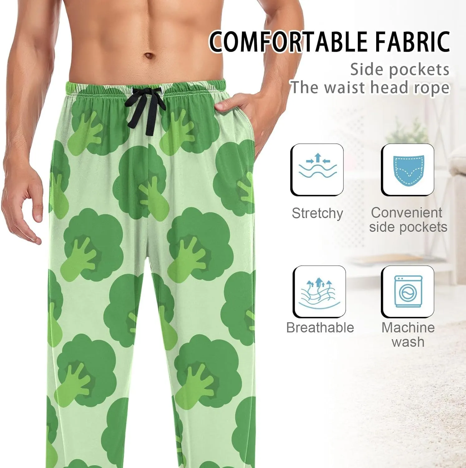 VKPSCHJ Women's Pajama Sets Broccoli Cabbage Pattern Soft Lounge Sets Men's Pajama Sets with Pockets Matching Pjs