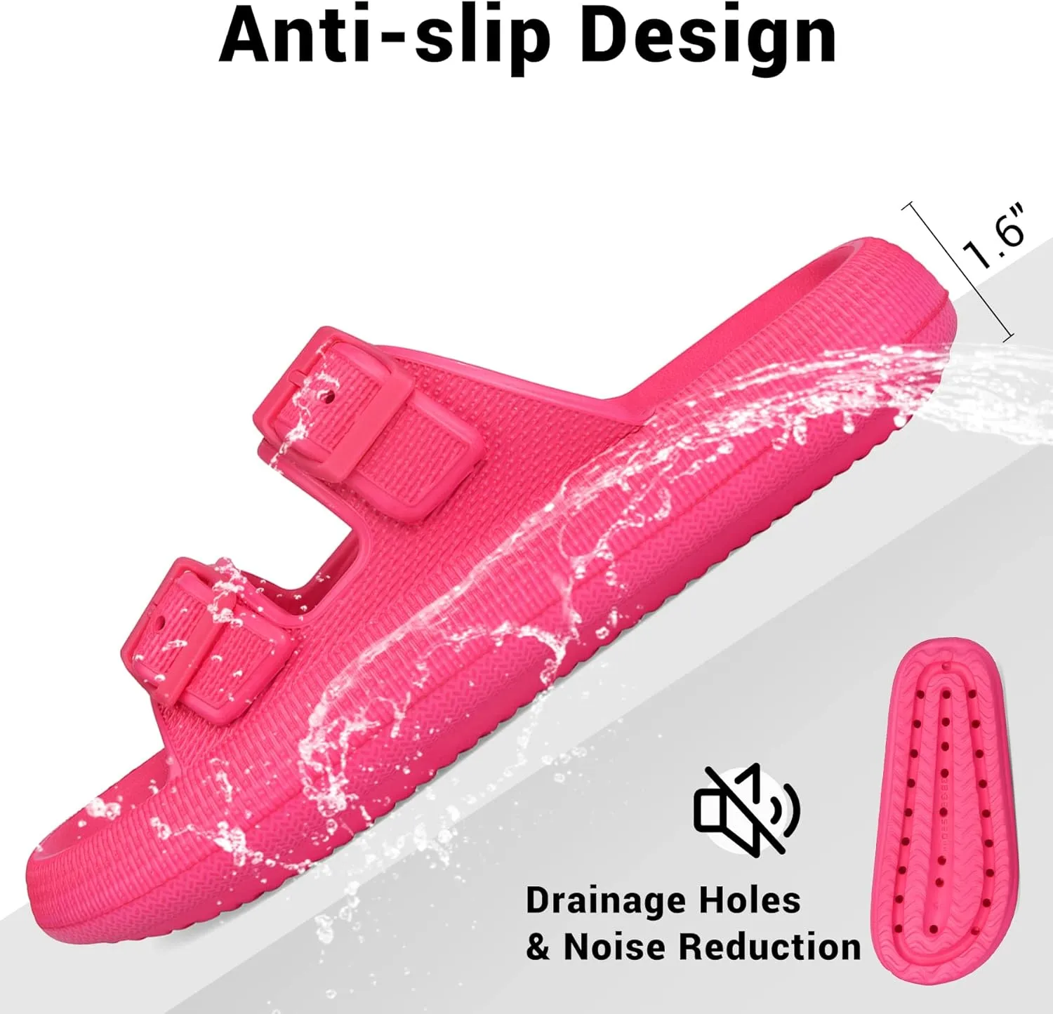 VONMAY Comfort Sandals for Women and Men Pillow Slippers Double Buckle Quick Dry Adjustable Slides Cushioned Thick Sole EVA Flat Sandals