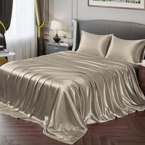 Vonty Satin Sheets Queen Silky Soft Satin Bed Sheets Sand Sheet Set, 1 Deep Pocket Fitted Sheet   1 Flat Sheet   2 Pillowcases